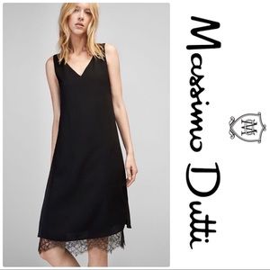 NWT Massimo Dutti Black Lace Trim V Neck Dress 10
